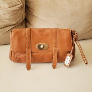 Tan Leather Wristlet Clutch Women's Purse Bag NEW